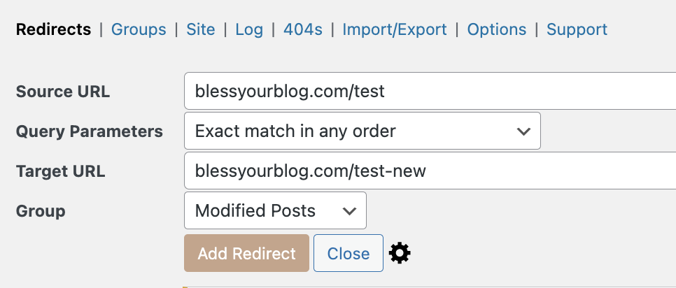 Redirection plugin example from Bless Your Blog